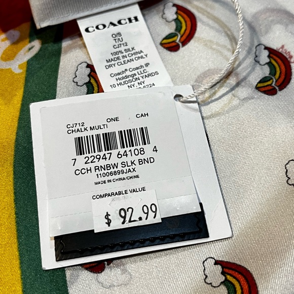 NEW COACH Coach Square Rainbow Print Silk Bandana Scarf 23” x 23” #CJ712 - Picture 6 of 9
